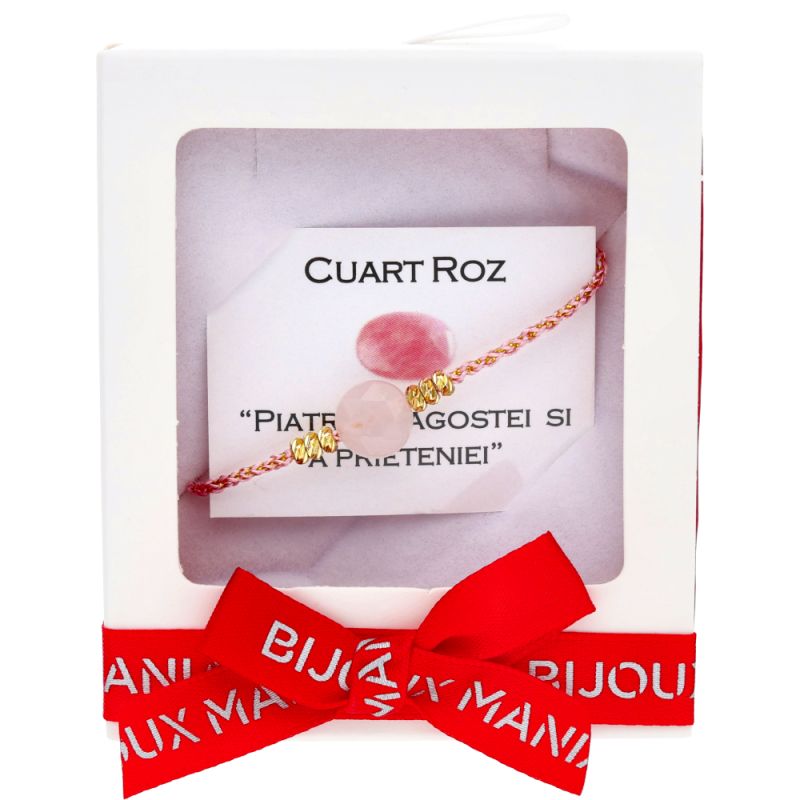 Martisor Bratara Cuart Roz Sfera 8 mm