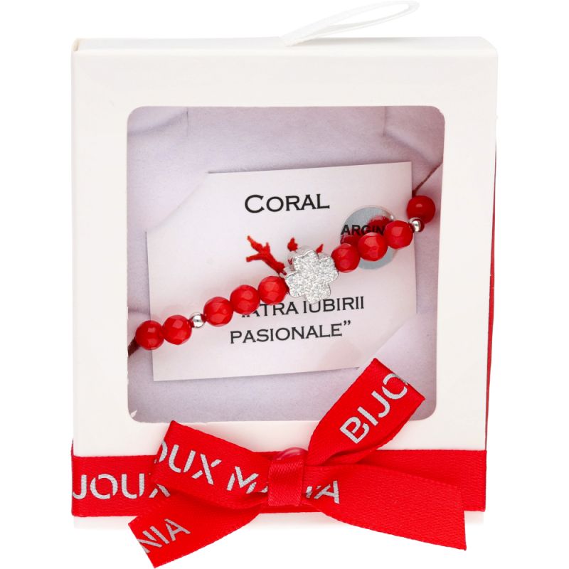 Martisor Argint Bratara Trifoi si Coral