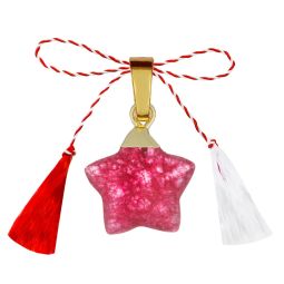 Martisor pandantiv cupru placat auriu jad grena stea 16 mm