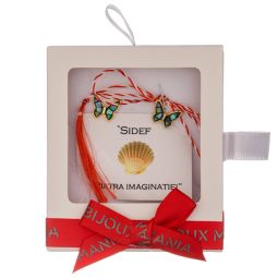 Martisor cercei surub cupru placat auriu sidef multicolor fluture