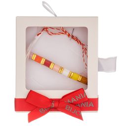 Martisor bratara cupru placat auriu Miyuki patrat multicolor