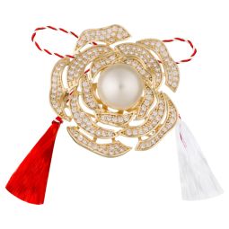 Martisor brosa cupru placat auriu floare 3 randuri scoica alb 11 mm