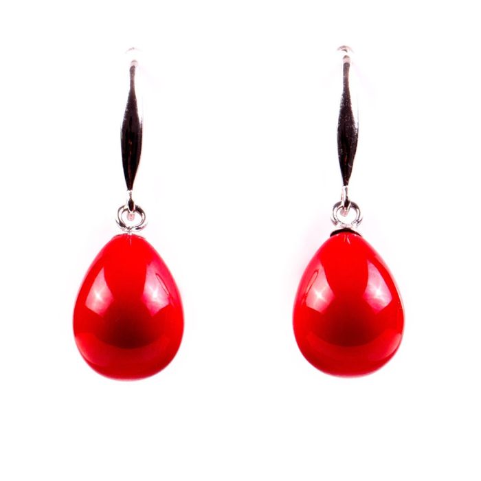 Cercei Argint Red Drop