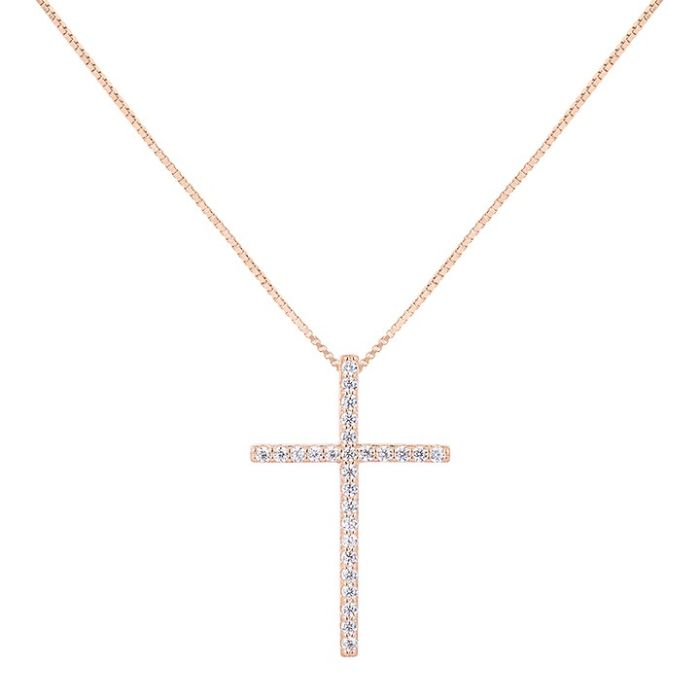 Lantisor argint 925 Cruce Roz