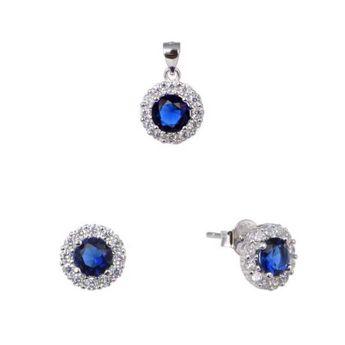 Set argint 925 cercei si pandant Blue Velvet 8 mm
