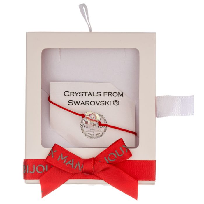 Martisor bratara swarovski 5752 Clover Bead 8 mm Crystal AB fir textil rosu 0.8 mm