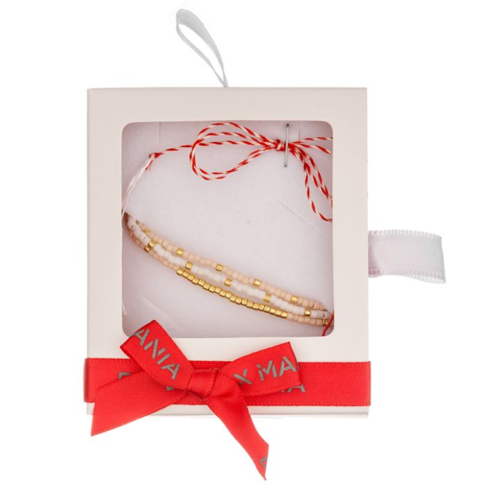 Martisor bratara Miyuki alb roz auriu 3 randuri