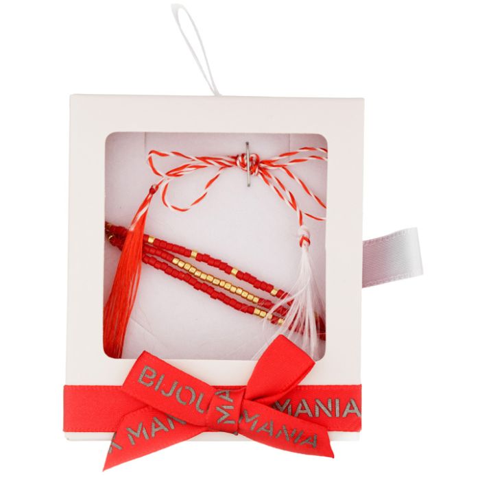 Martisor bratara Miyuki rosu si auriu 3 randuri