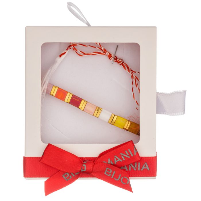 Martisor bratara cupru placat auriu Miyuki patrat multicolor