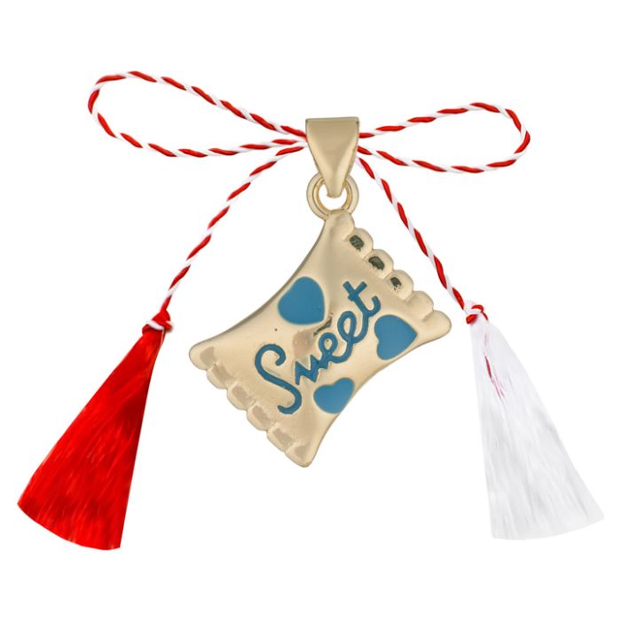 Martisor charm cupru placat auriu bomboana email bleu 13x16.5 mm