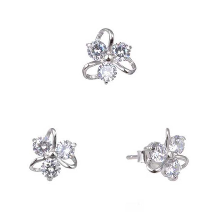 Set argint 925 cercei si pandant White Flower 8 mm